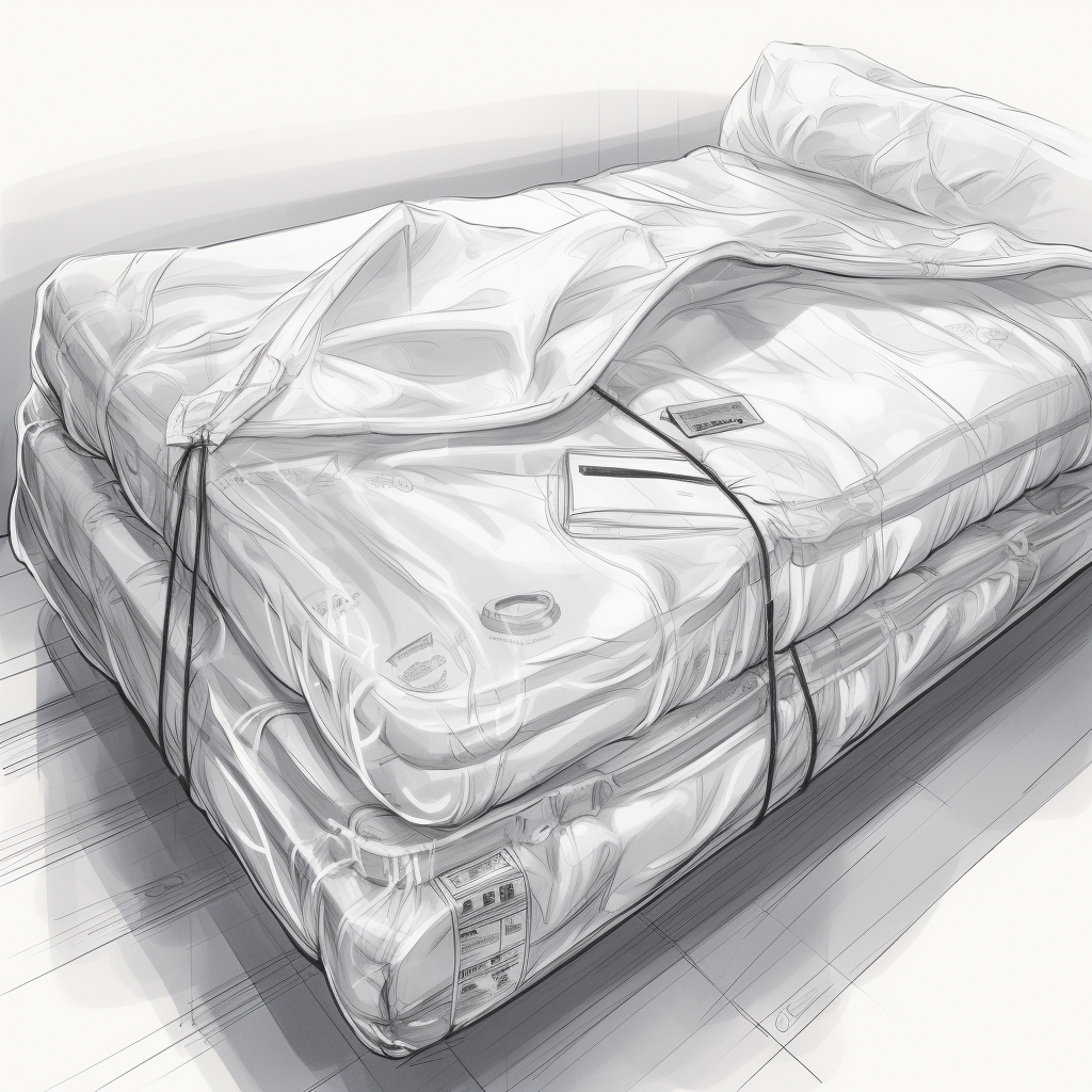 Instructional illustration of mattress in clear bag