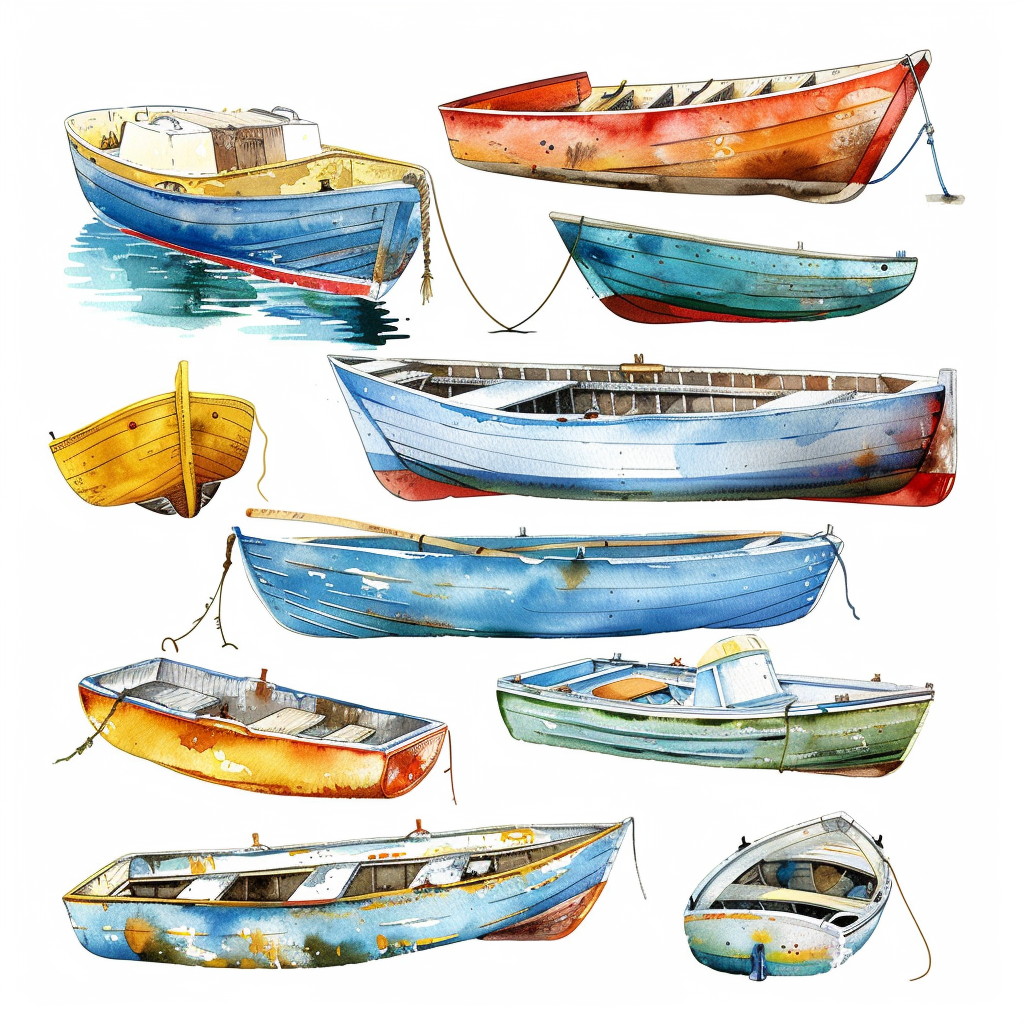 Watercolor boats clipart set