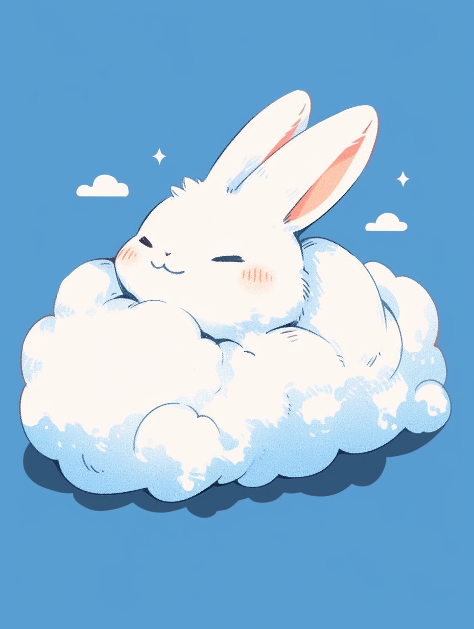 Fluffy cloud rabbit smiling blue