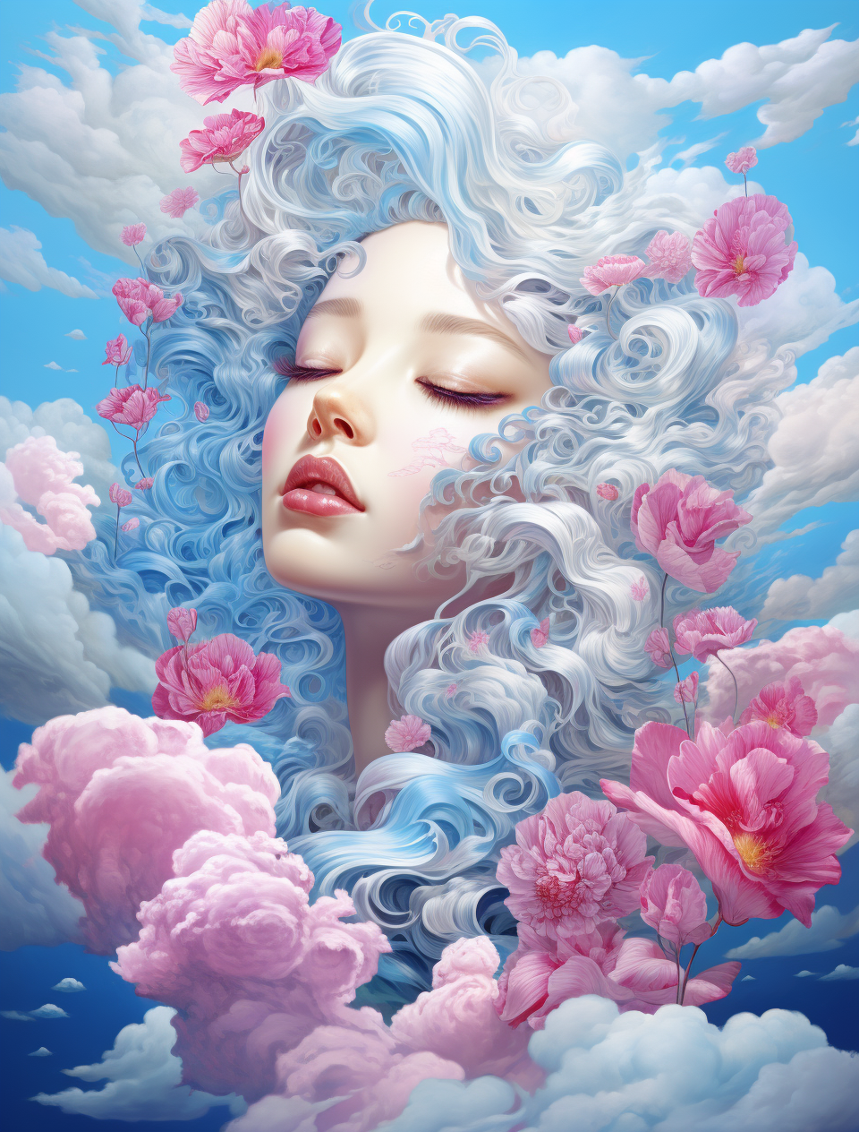 Colorful clouds and blossoms illustration