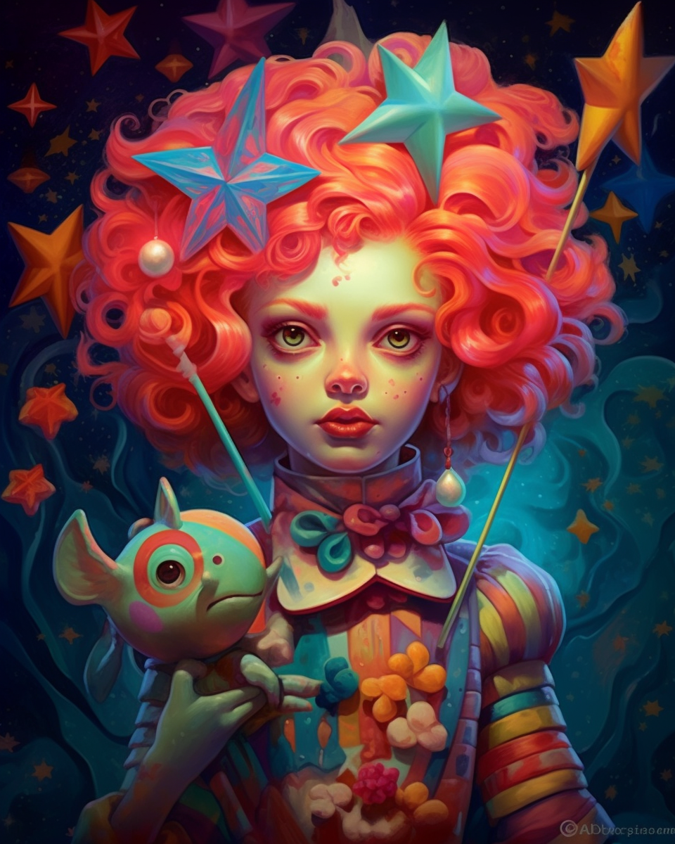 surreal clown starfish woman wonderland art