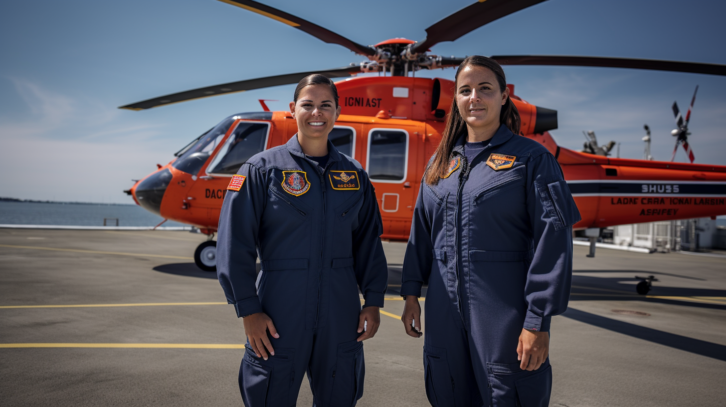 U.S. Coast Guard helicopter pilots standing together