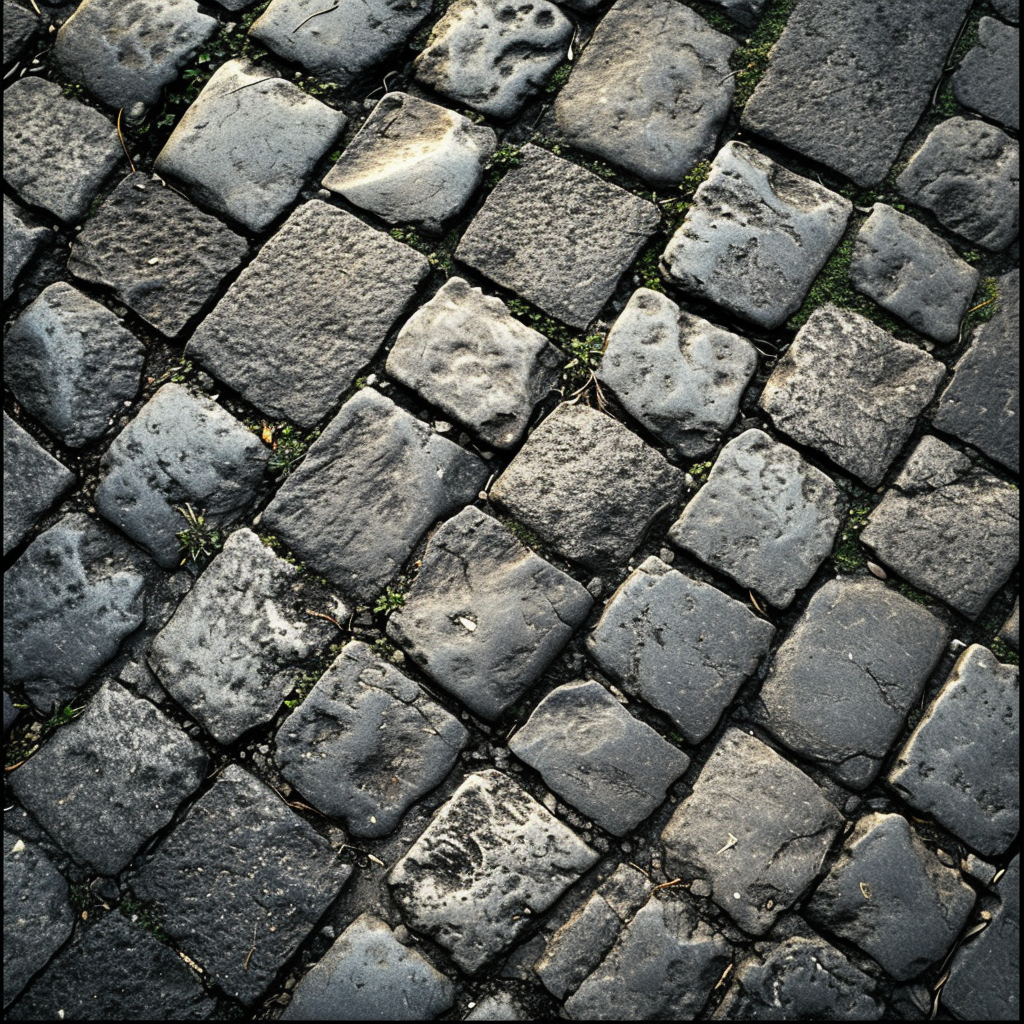 Cobblestone pavement from above