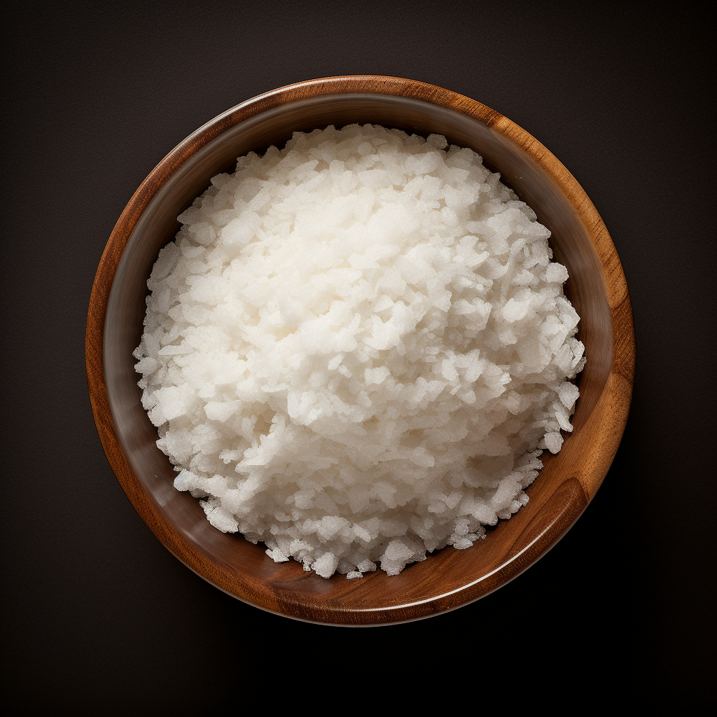 A bowl of fine grained desiccated coconut