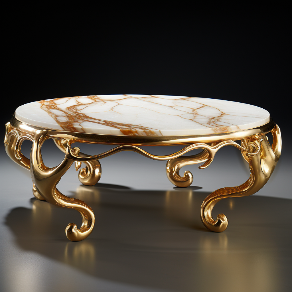 White marble coffee table with golden finish