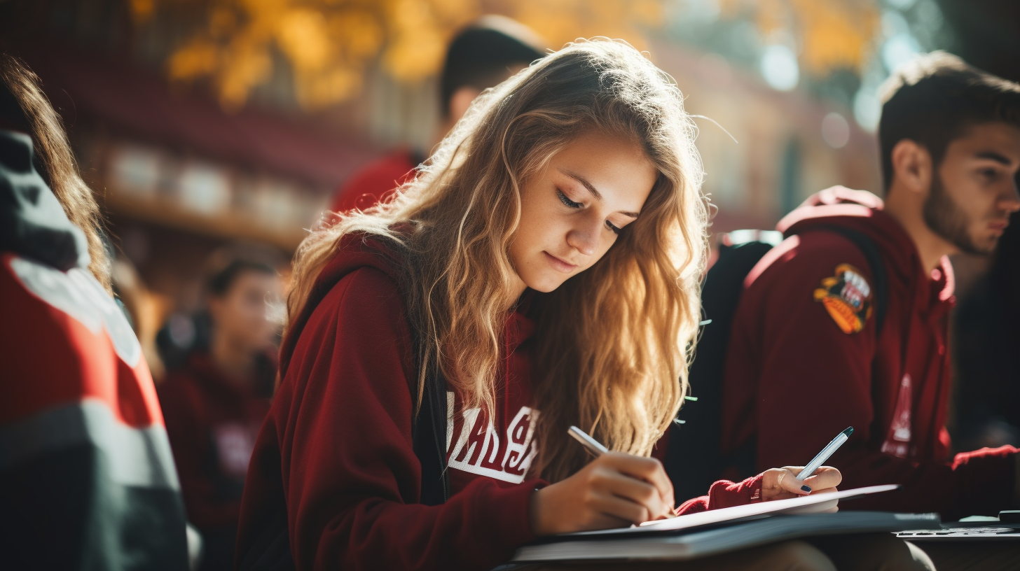 Dedicated college students studying on the green