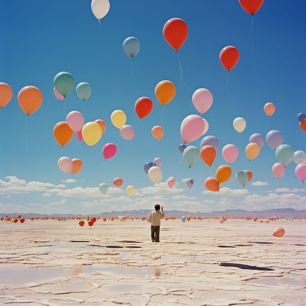 Colorful balloons drifting away in sky