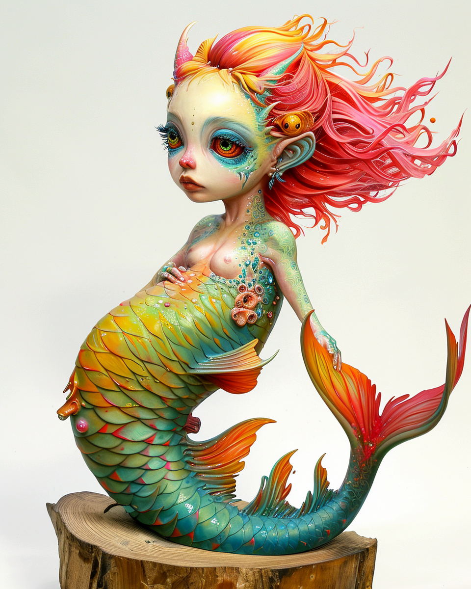 Colorful fish-woman chimera artwork