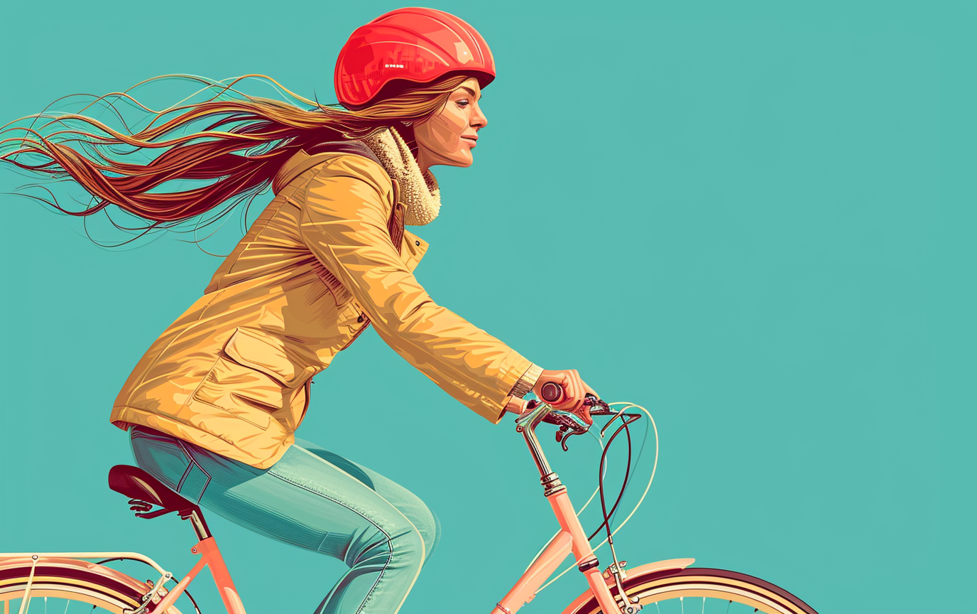 Girl Riding Bicycle with Tomato Helmet