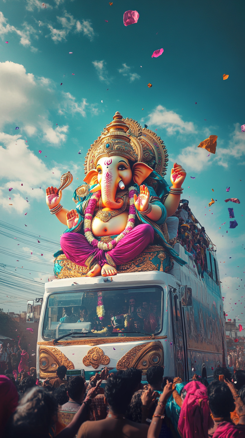 Ganesh colorful clothes bus arrival