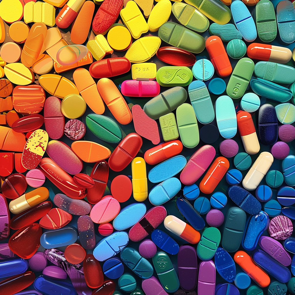 Colorful pills assortment rainbow colors