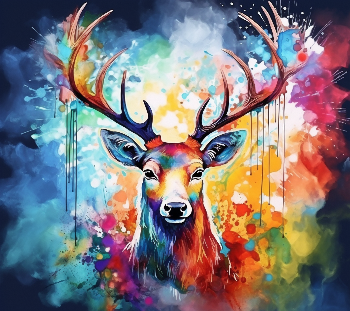 Colorful reindeer on vibrant background