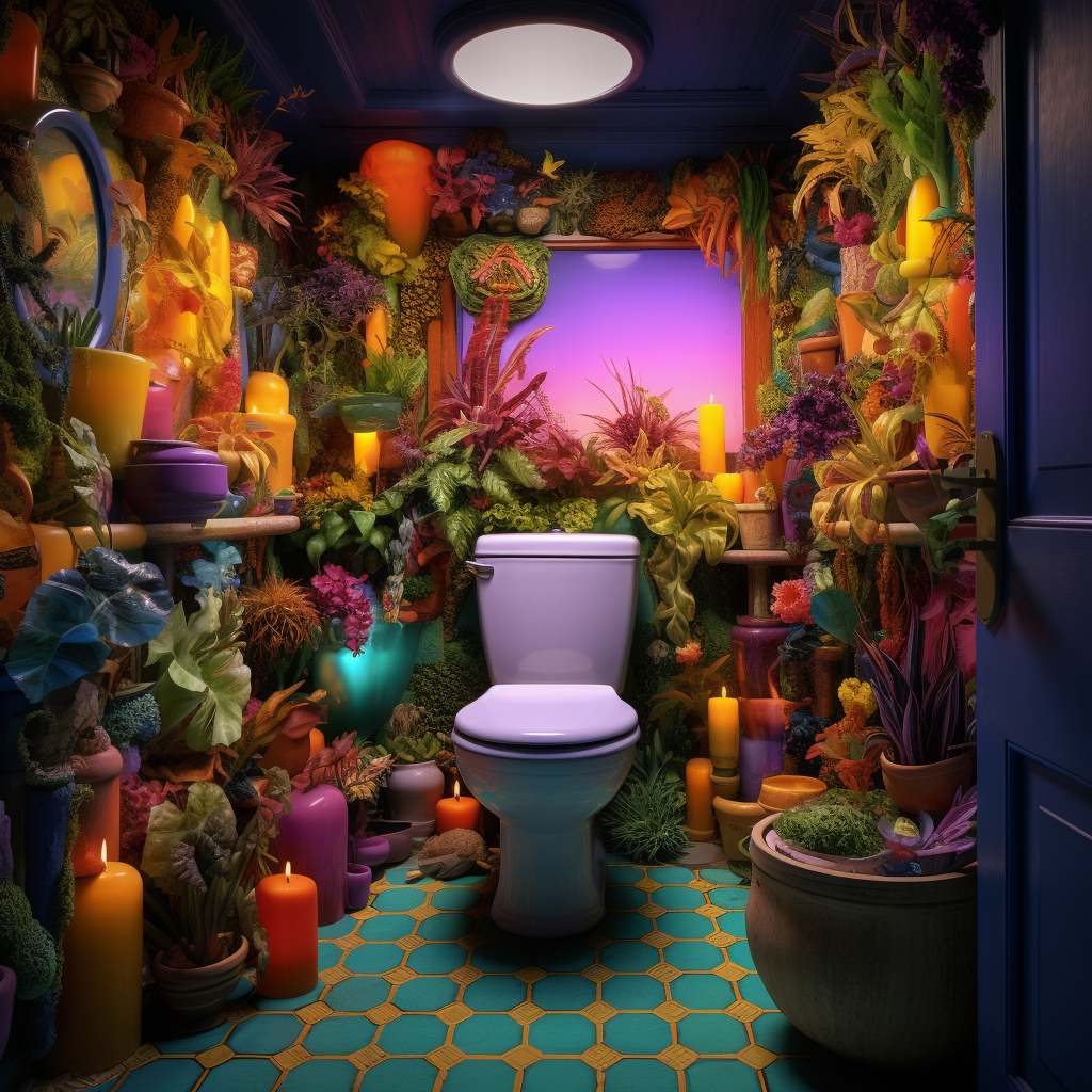 Brightly colored toilet room