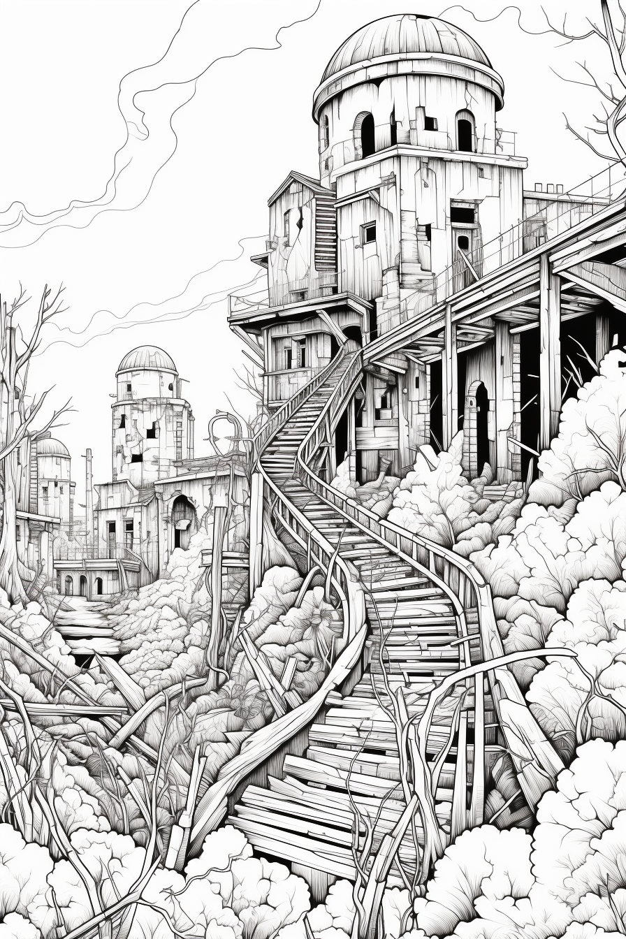 Post Apocalyptic Building Coloring Page