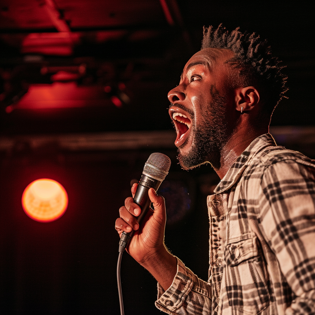 comedian sweating on stage