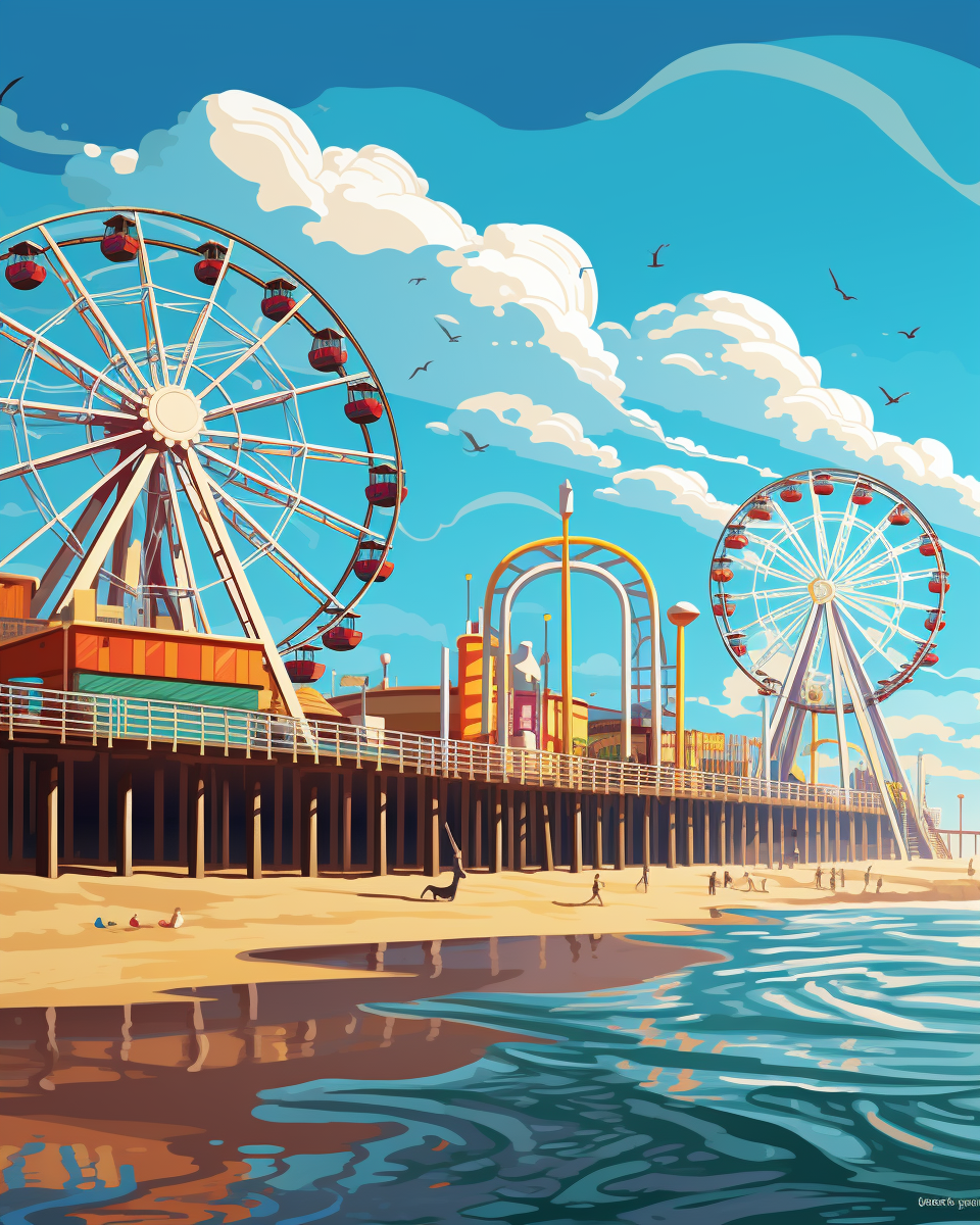 Comic book style Santa Monica Pier