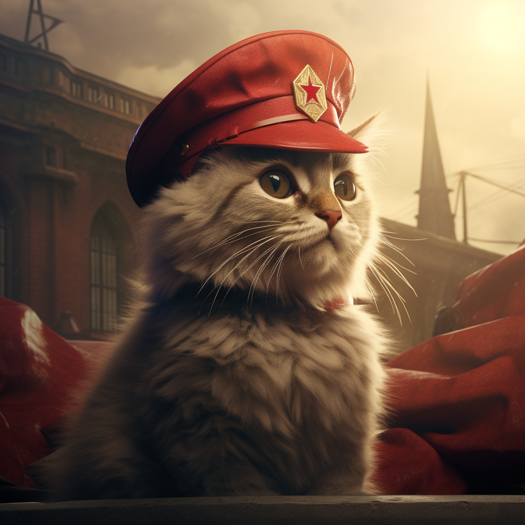 Adorable communist cat posing proudly