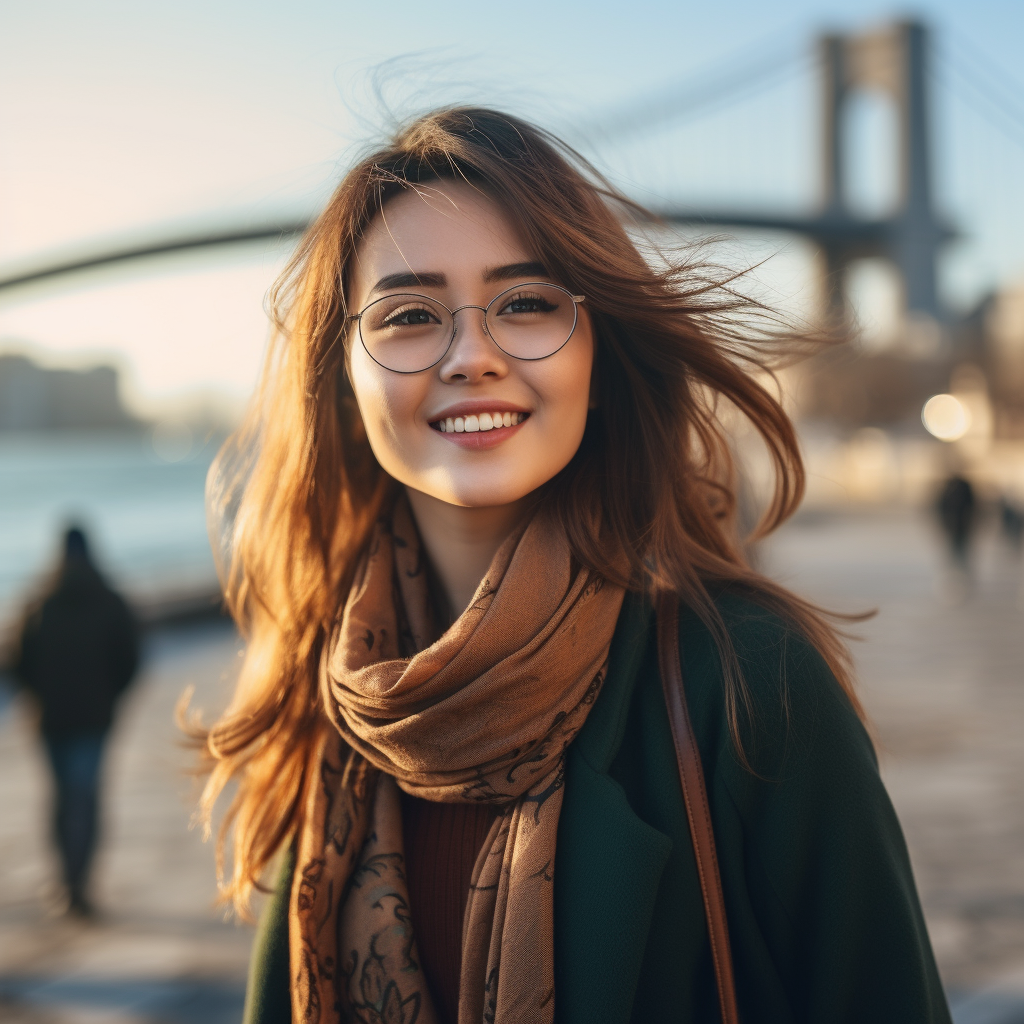 Confident Asian girl in fashion academic outfit in Istanbul