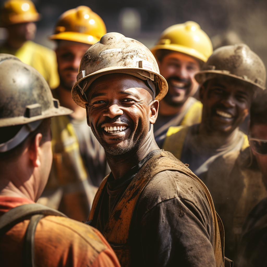 Smiling construction worker showcasing power and soulfulness