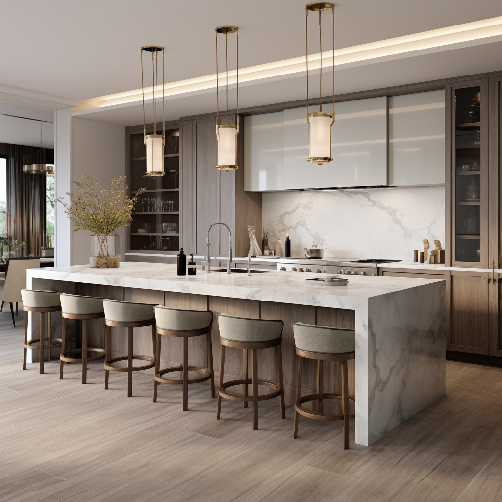 Modern luxury kitchen with walnut cabinets