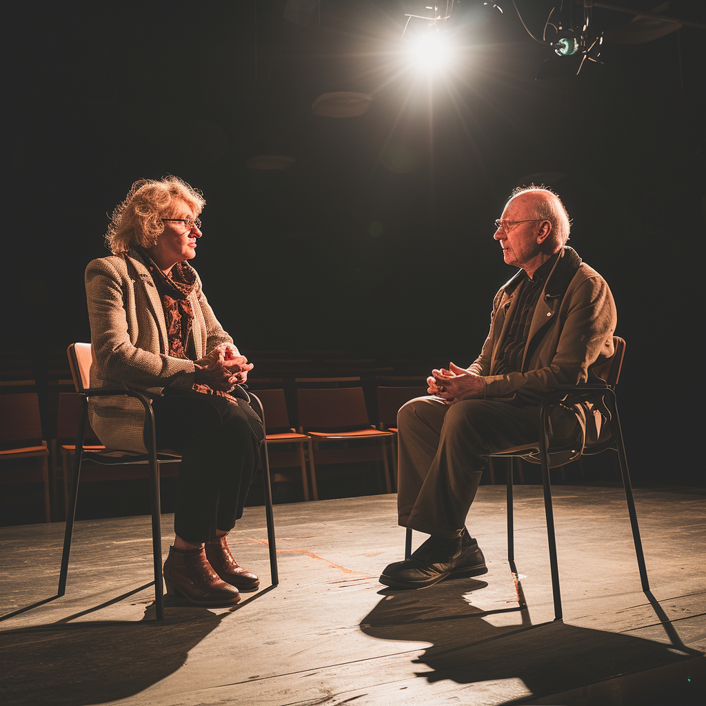 Two People in Conversation on Small Theatre Stage