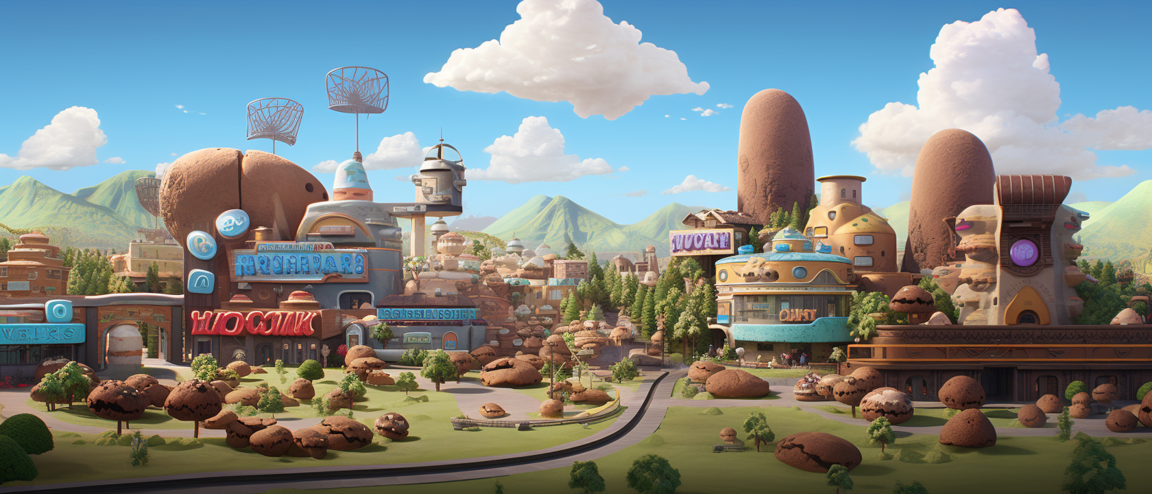 Cookie Worlds Fair with Giant Bakery and Forest