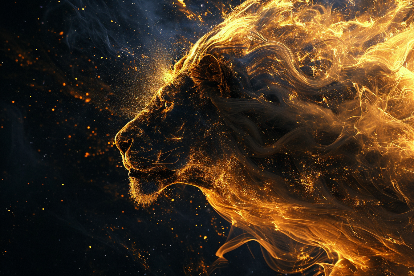 Cool black and golden lion in digital space