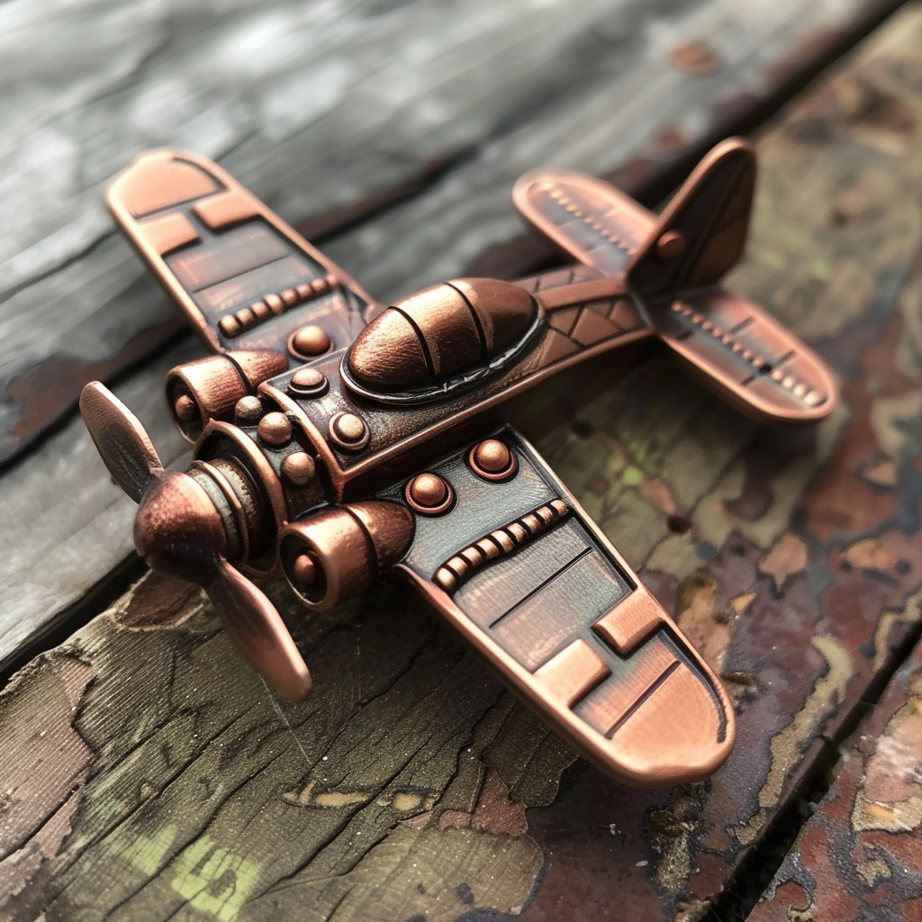 Aviator pin in copper and bronze