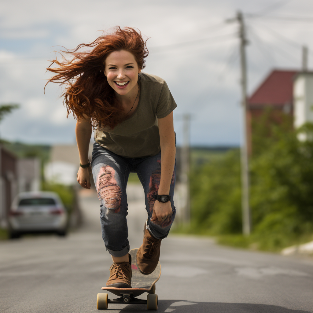 Young Irish woman skateboarding in Storybrooke