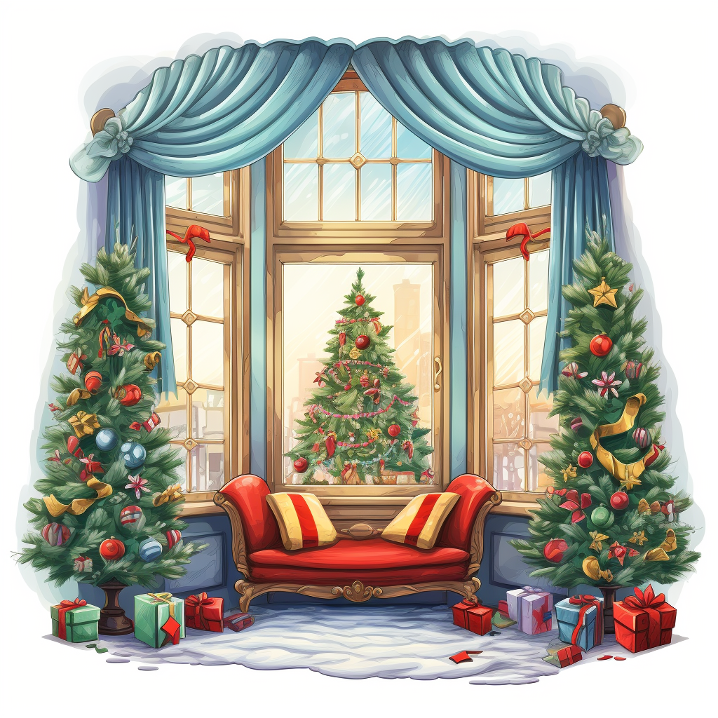 Illustration of cozy Christmas house window