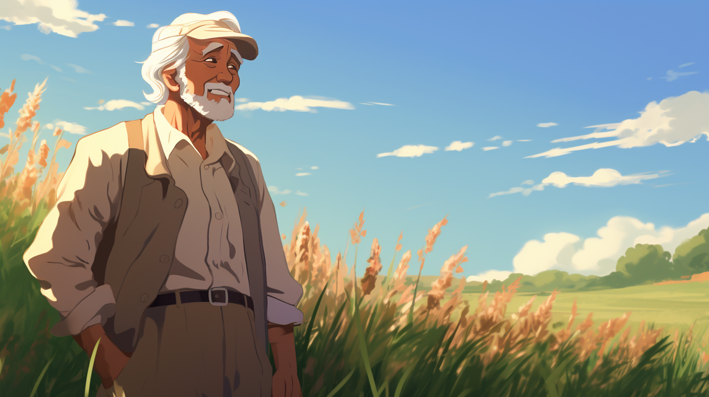 Wise Grandfather in Ghibli Art Style