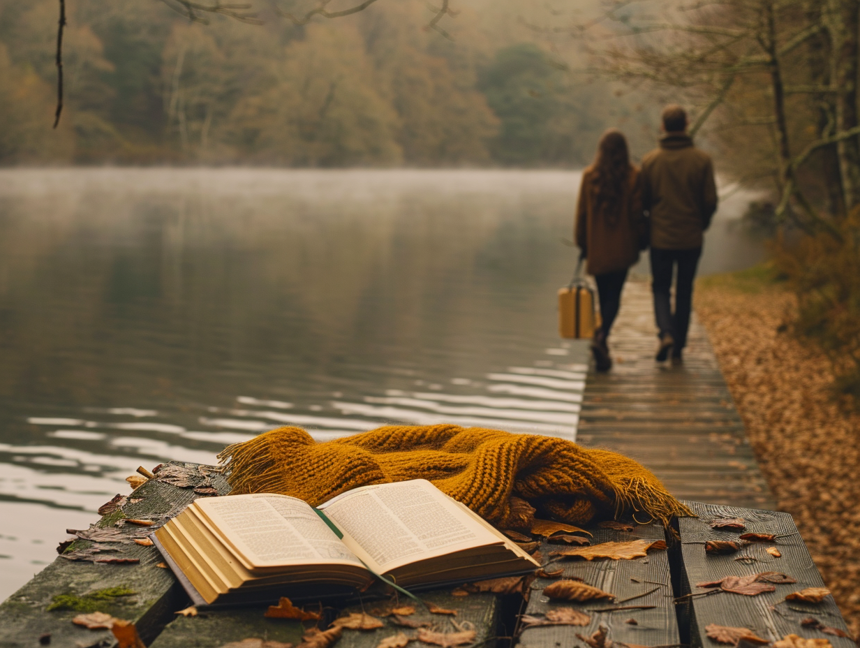 Couple by Lake in Morning Mist