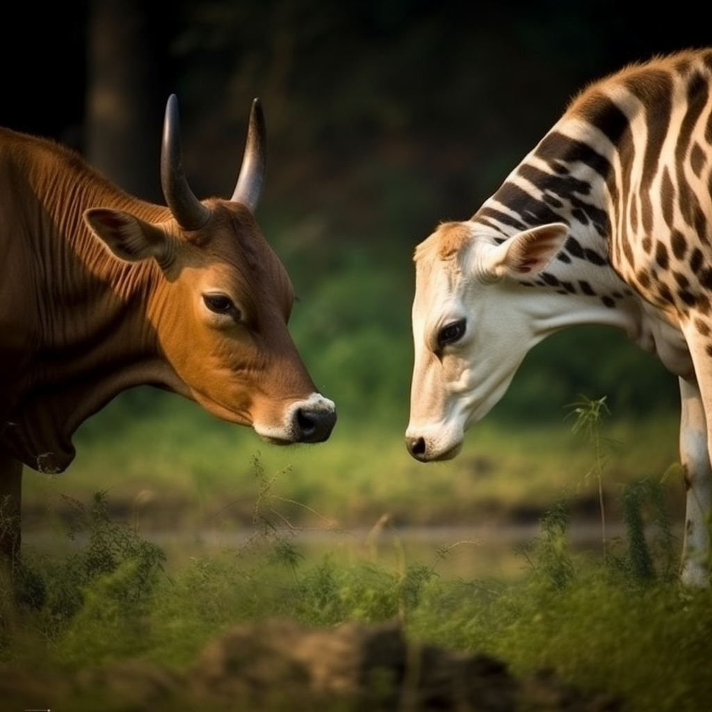 Cow eating deer, tiger style