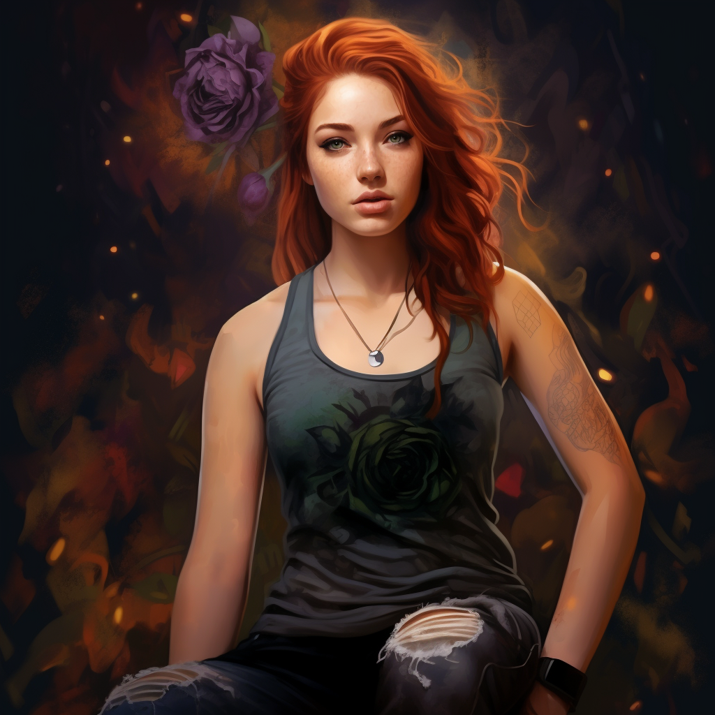 Artistic redhead stoner woman with creative brushes