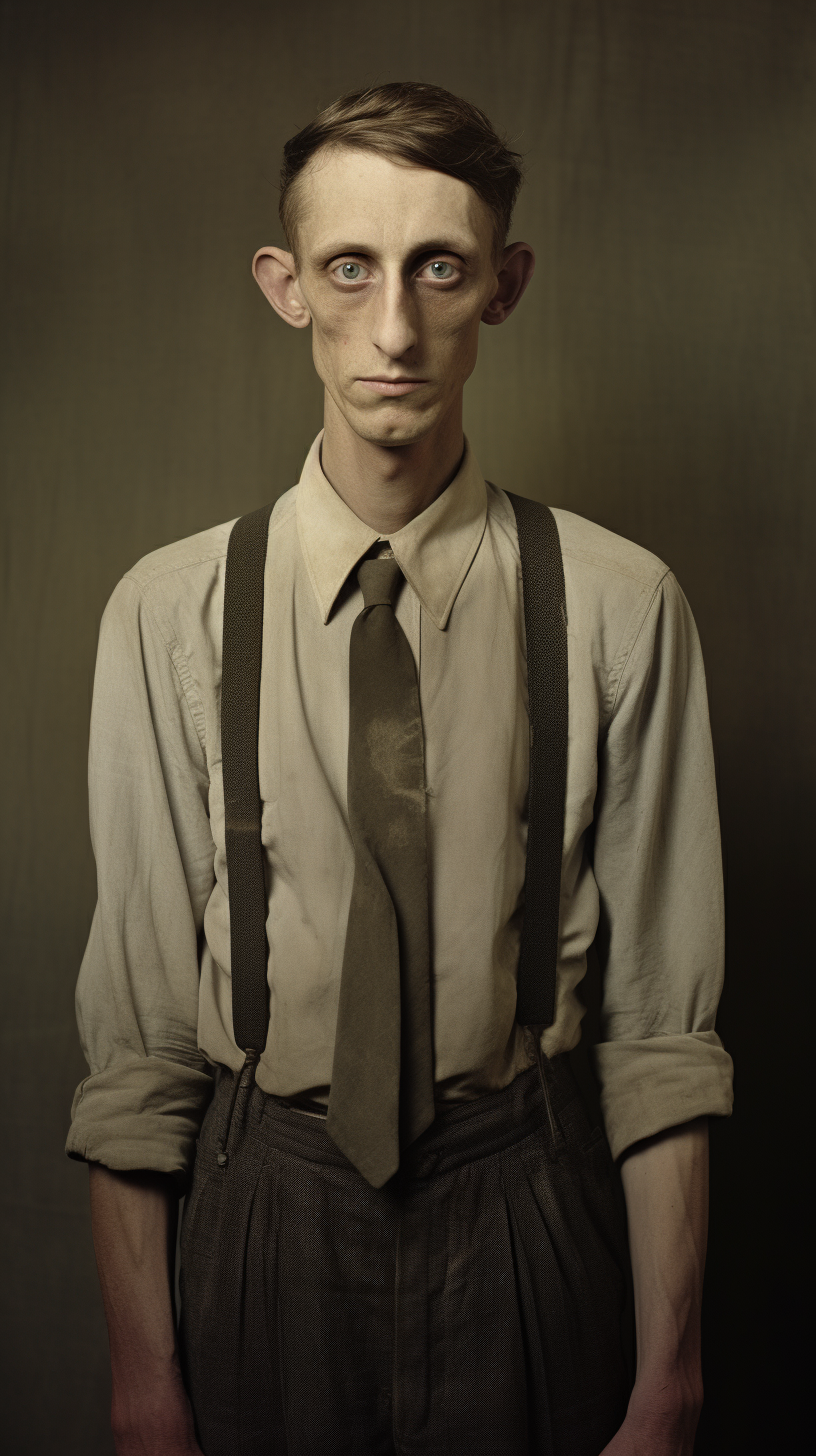 Skinny man with creepy 1930s portrait