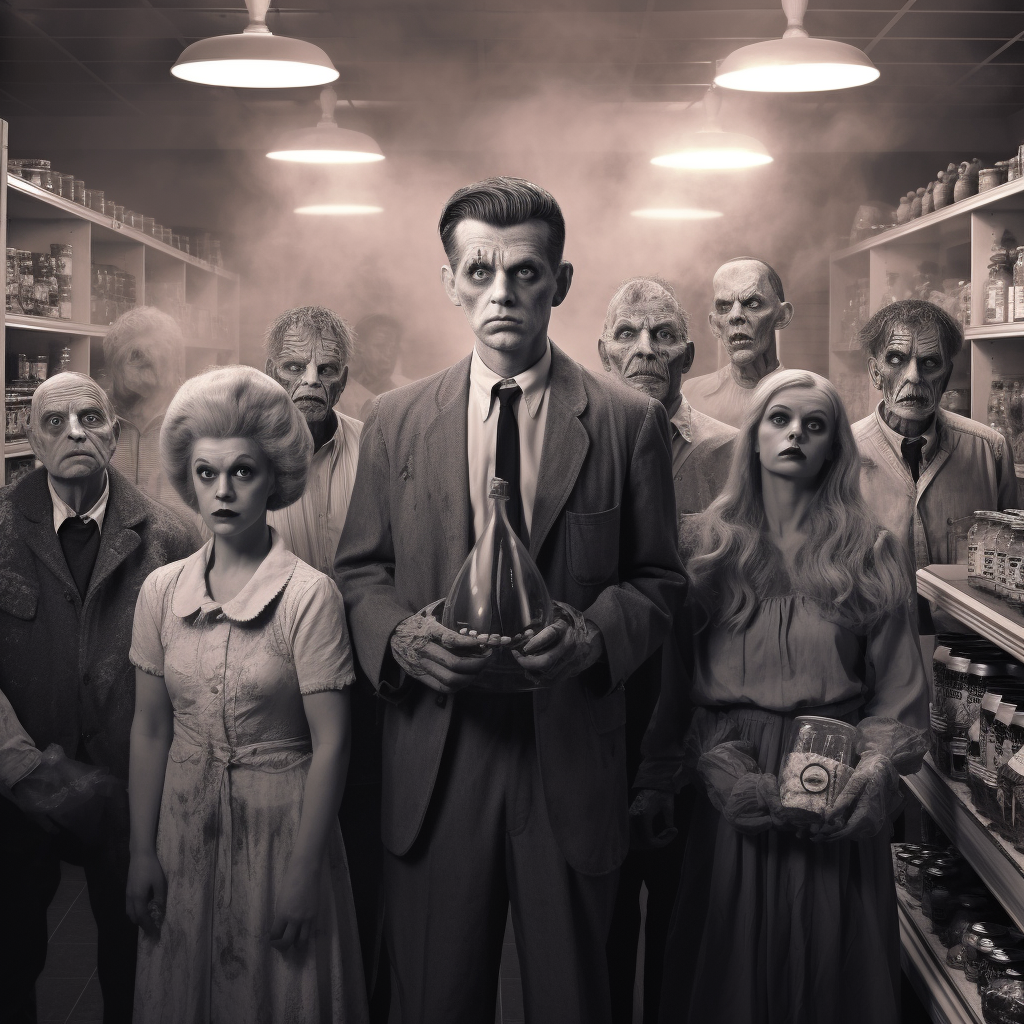 Group of Sinister Shoppers in a Creepy Grocery Store