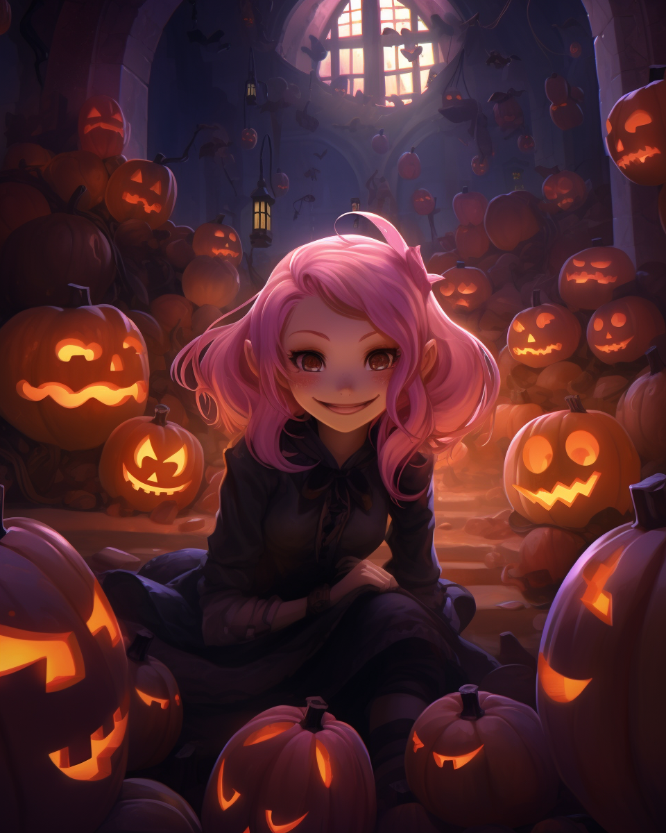 Creepy witch smiling inside creepy house