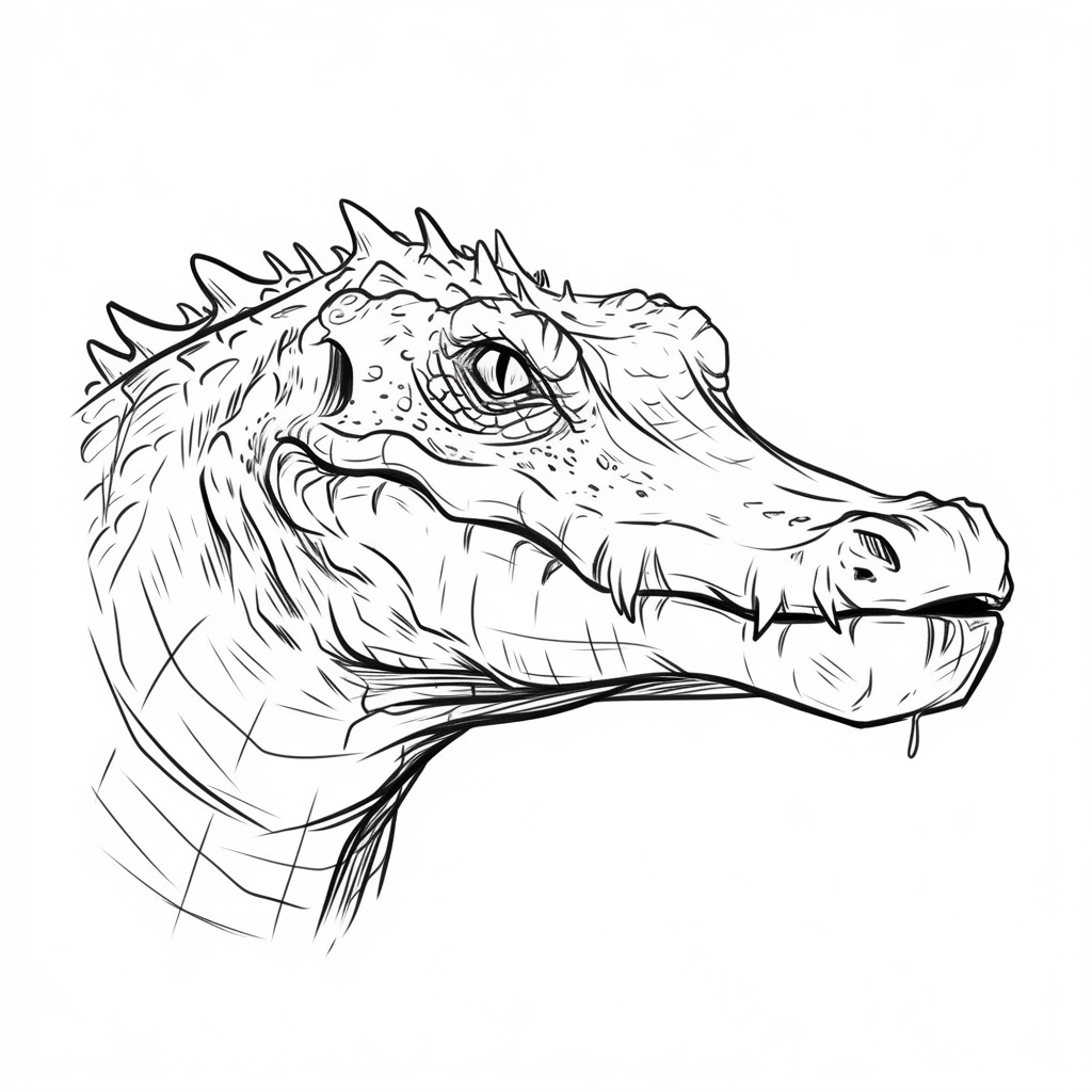 Crocodile rough lineart sketch