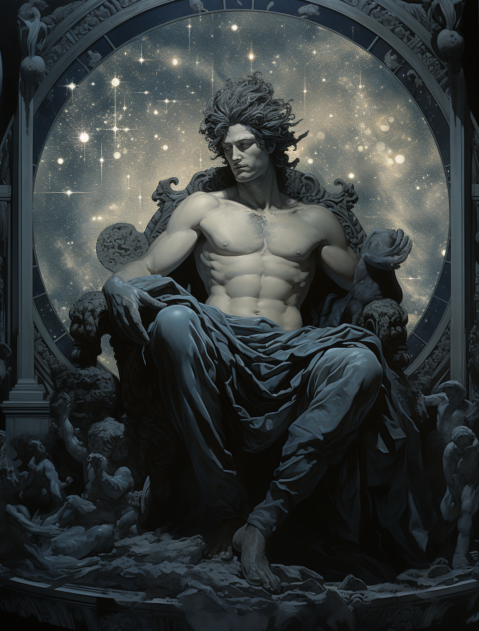 Cronus Greek God on Throne with Starry Galaxies