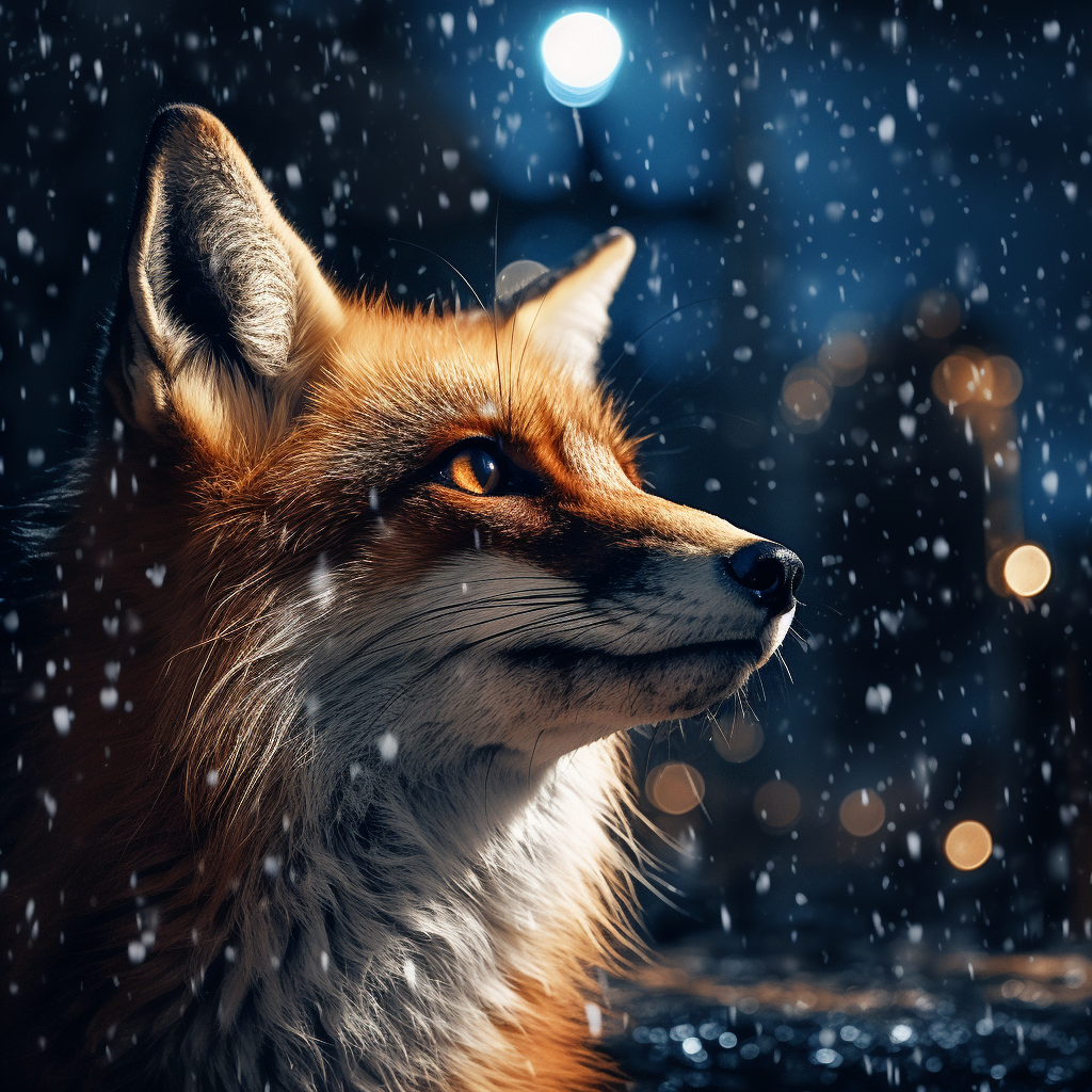 Fox peering in dark night