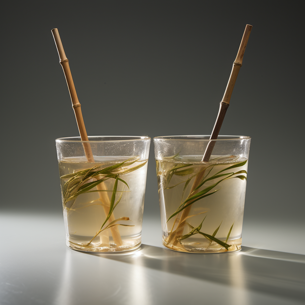 Bamboo sticks and string on cups