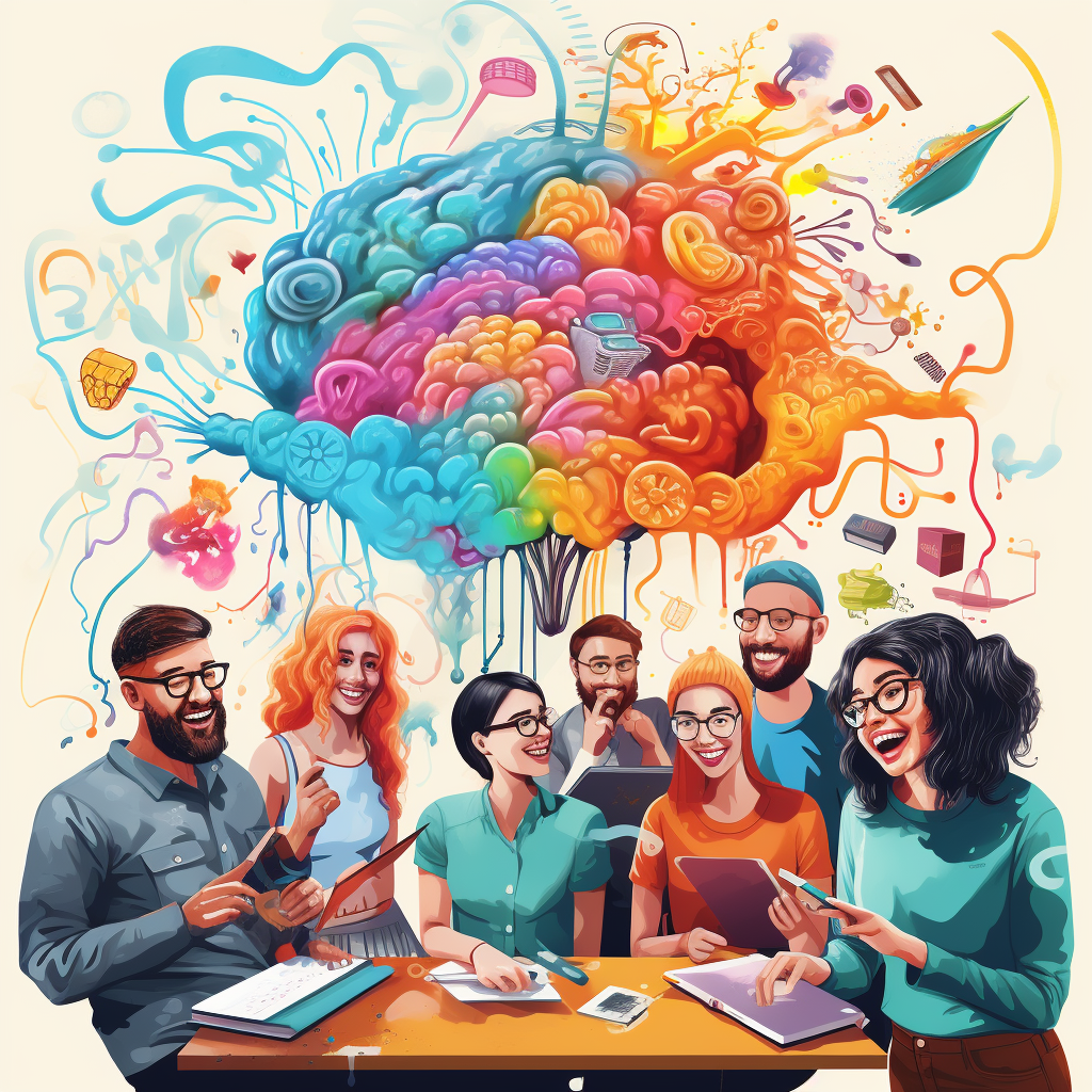 Group of curious students discussing brain myths or facts