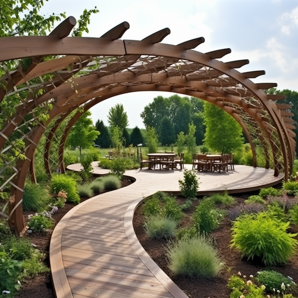 Beautiful curved pergola in garden