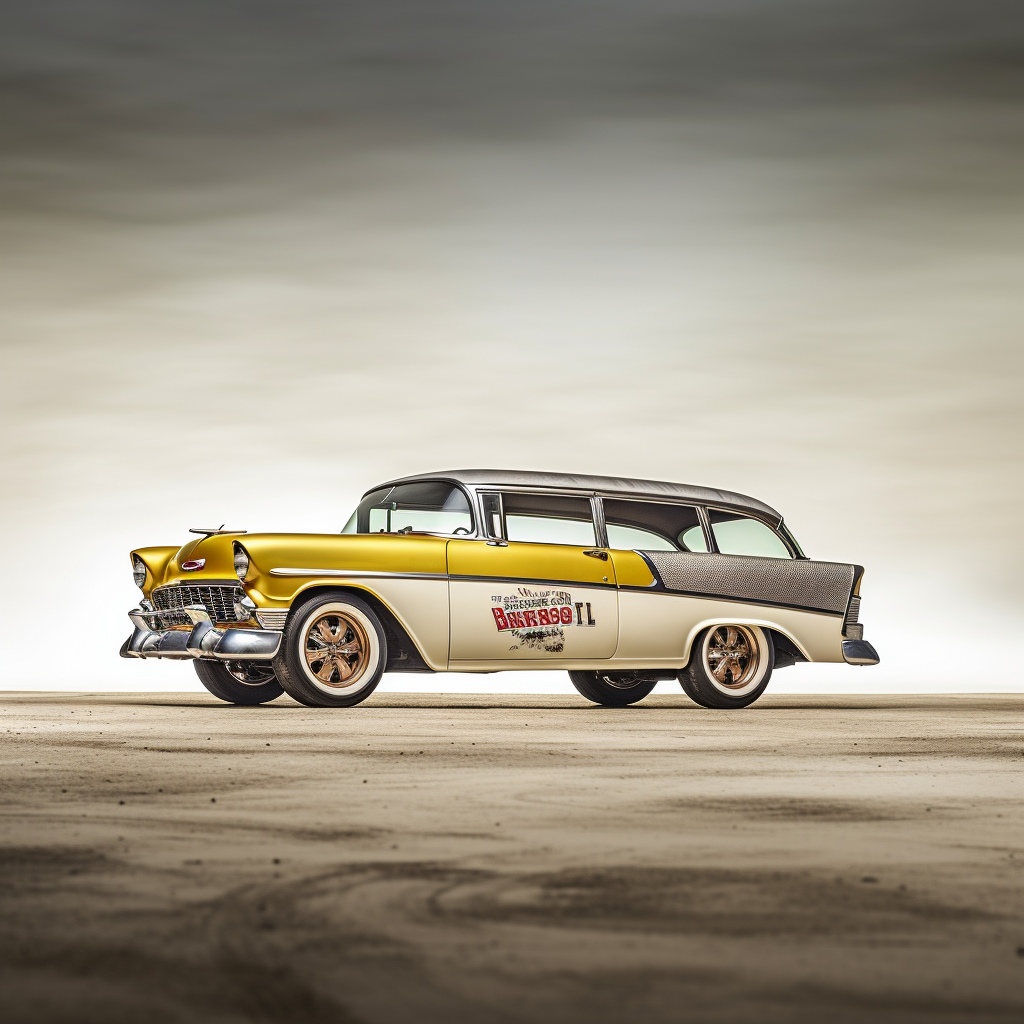 Custom Hotrod 1955 Chevy Nomad Yellow White Sunset