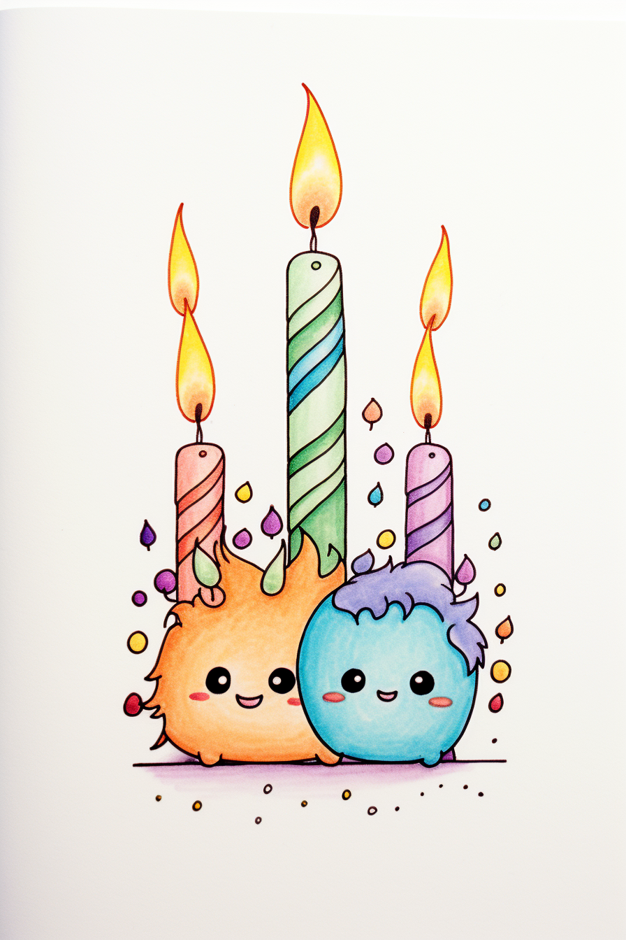 Anthropomorphic birthday candles on colorful white background