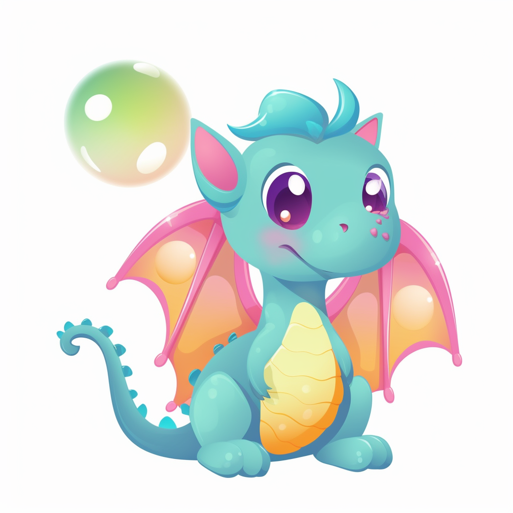 Baby dragon blowing colorful bubble