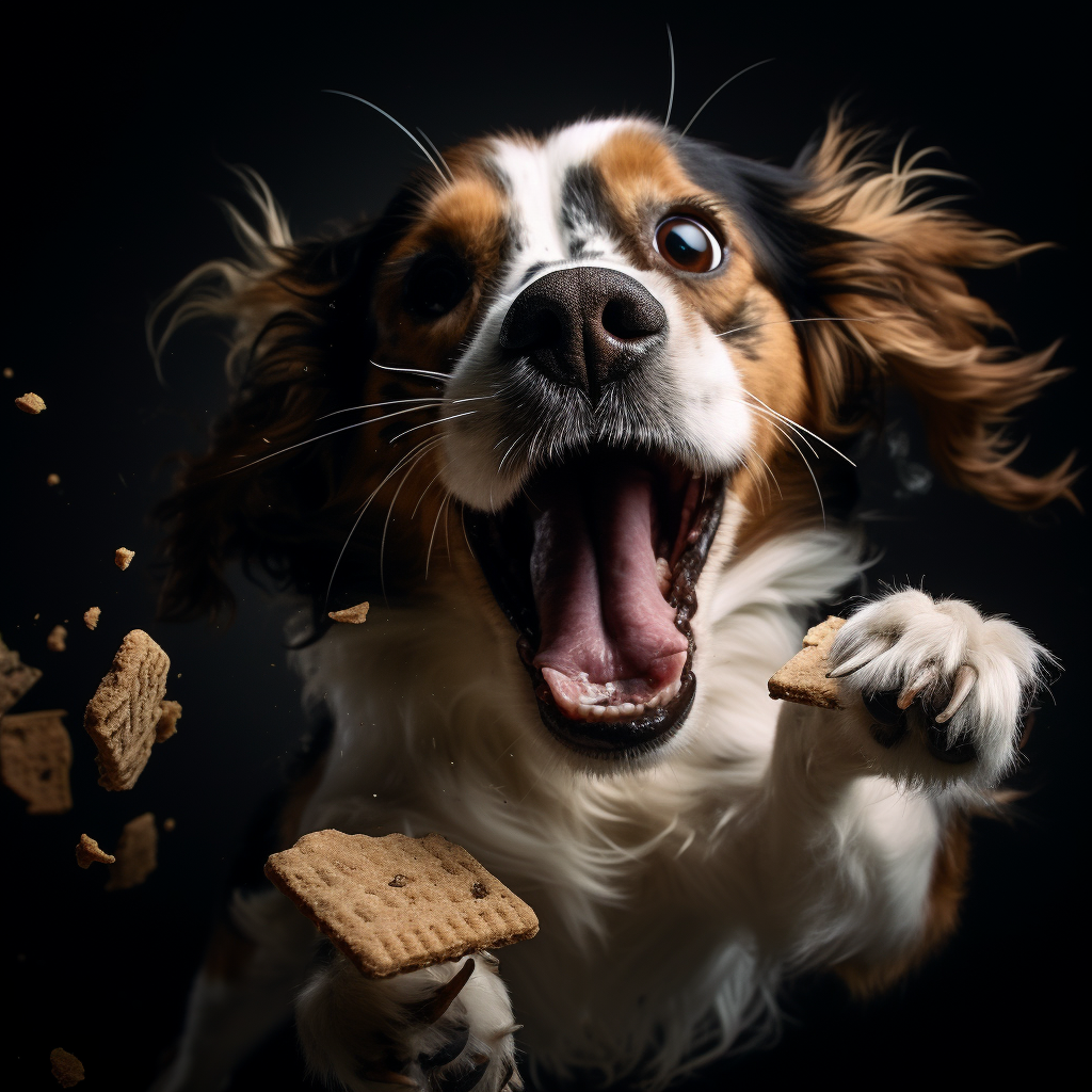 Adorable dog catching biscuit