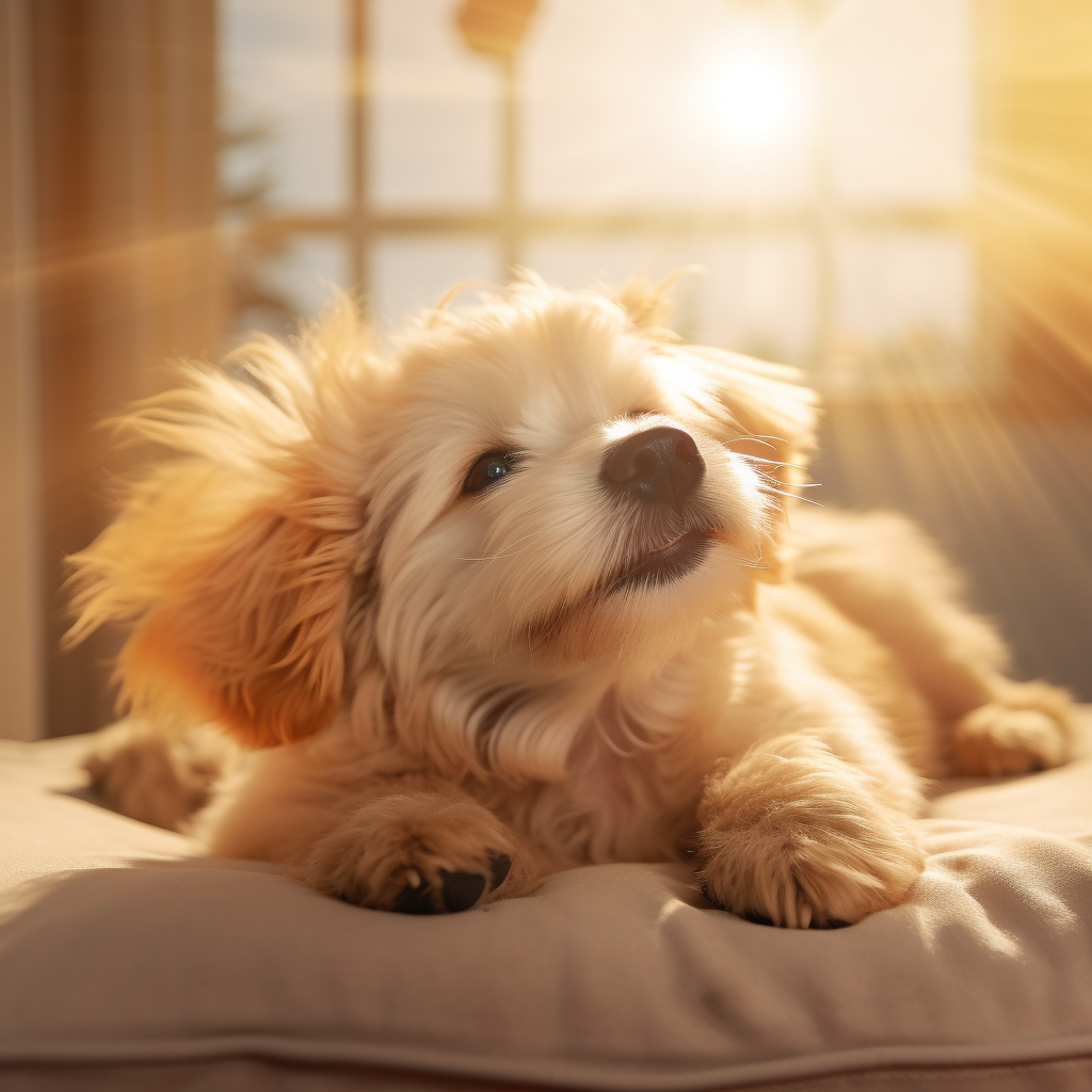 Cute dog enjoying morning sun