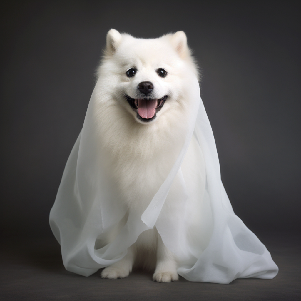 Cute dog wearing ghost costume