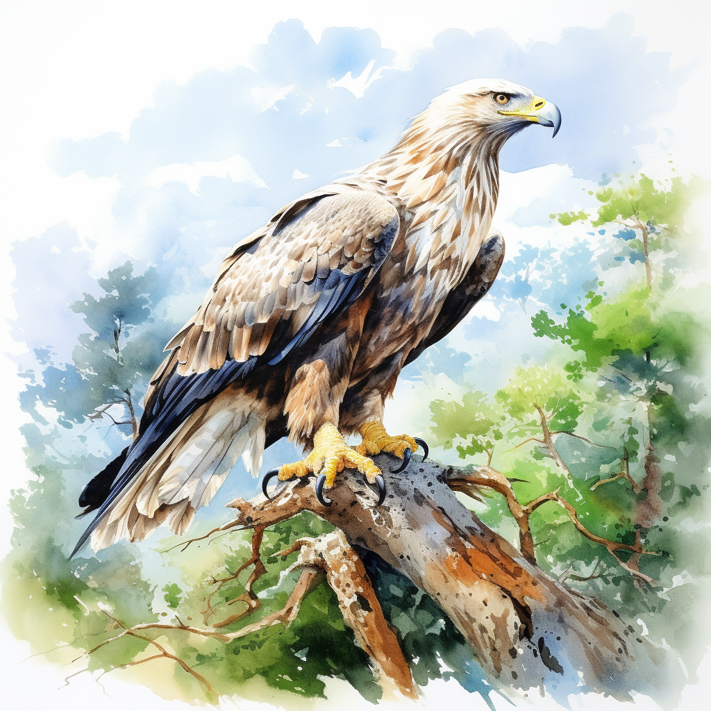 Stunning watercolor painting of a cute eagle